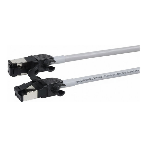 Synergy21 Patchkabel RJ45, CAT6A 500Mhz, 7,5m, grau, S/FTP, slimline rund d=4,5mm, TPE/LSZH(Superflex), AWG28, mit CAT7 Rohk., drehbarer Stecker,