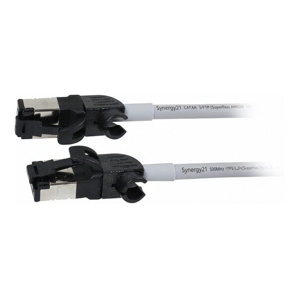 Synergy21 Patchkabel RJ45, CAT6A 500Mhz, 5m, grau, S/FTP, slimline rund d=4,5mm, TPE/LSZH(Superflex), AWG28, mit CAT7 Rohk., drehbarer Stecker,