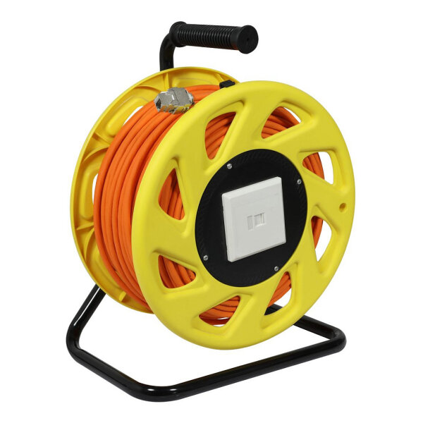 Synergy21 Kabeltrommel, CAT6A, 90m, CAT7A Rohkabel S-STP(S/FTP), mit 2x Buchsen RJ45(CAT6A), LSZH,