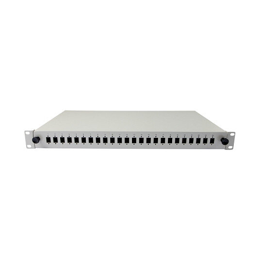 Synergy21 LWL-Patchpanel für 24xLC/LSH(E2000)-Duplex-Buchsen, 19/1HE, ohne Kupplungen, Lichtgrau