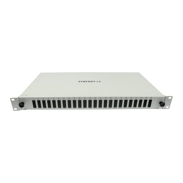 Synergy21 LWL-Patchpanel für 24xSC-Duplex/LC-Quad-Buchsen, 19/1HE, ohne SC/LC-Kupplungen, Lichtgrau