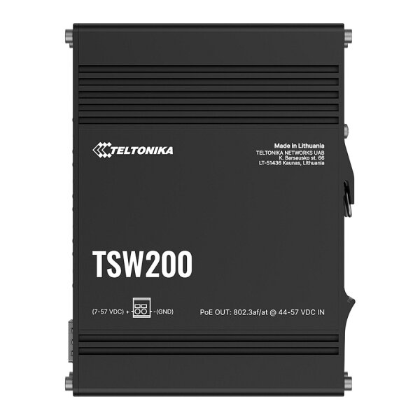 Teltonika · Switch · TSW200 · 8 Port Gigabit Industrial unmanaged PoE+ Switch, 2 SFP