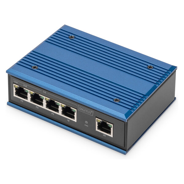 DIGITUS 4-Port Gigabit Industrie PoE Switch Unmanaged + 1 RJ45 Uplink