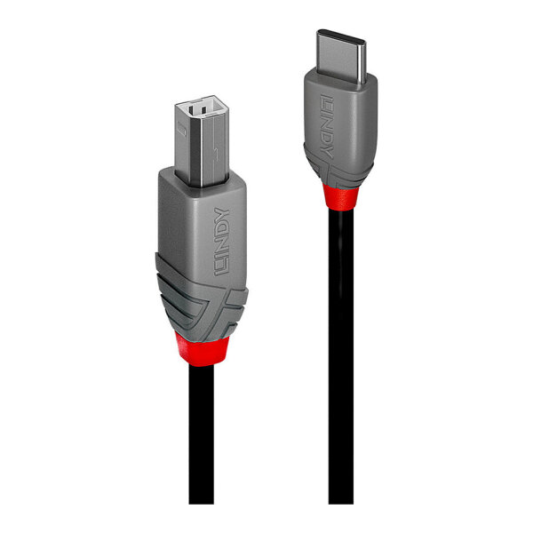 LINDY 0.5m USB 2.0 Typ C an B Kabel, Anthra Line