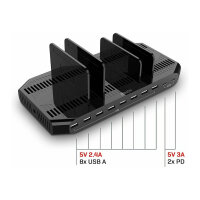 LINDY 10-Port USB-Ladestation 120W, 2xUSB-C 5V3A/8xUSB 2,4A