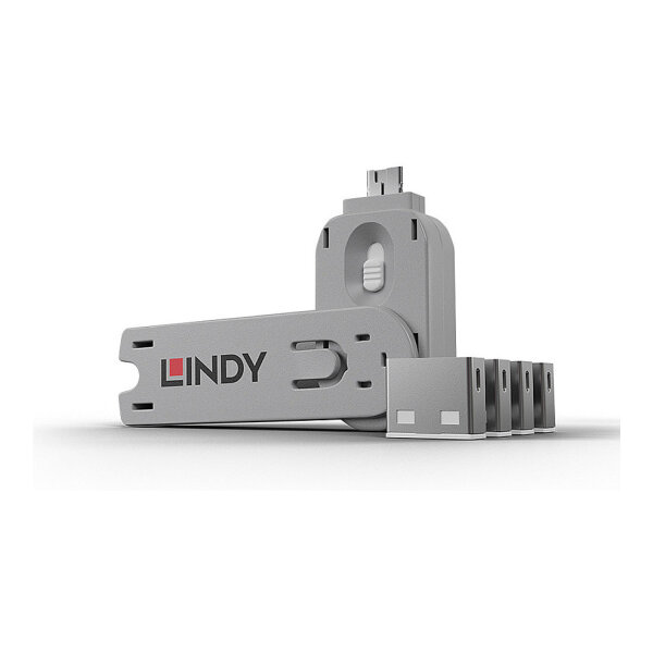 LINDY USB Typ A Portschlösser 4xWeiss mit Schlüssel