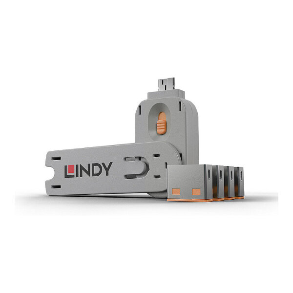 LINDY USB Typ A Portschlüssel 4xOrange mit Schlüssel