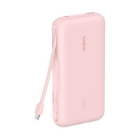 Belkin Powerbank mit integriertem USB-C Kabel, Pink, USB-C, 20.000 mAh