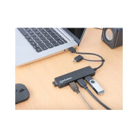 MANHATTAN 4-Port USB 3.0 Typ-C / Typ-A Kombi-Hub schwarz