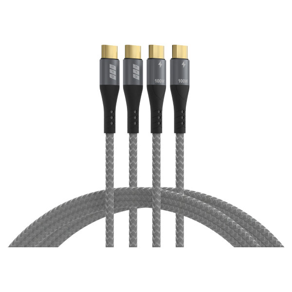 EFB USB-C Kabelset 100W PD 3.0 5A E-Marker Chip 2x1m grau