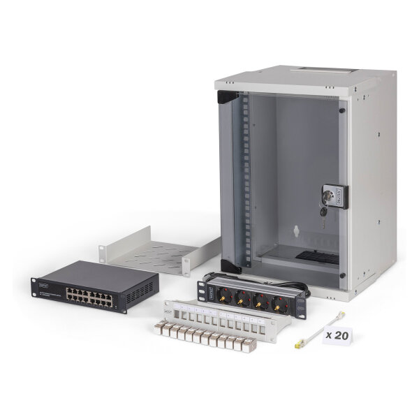 DIGITUS 10" Netzwerk-Set 9HE Wandgehuse und Zubehr grau