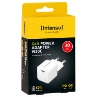 Intenso Netzteil Power Adapter W30C GaN, Anschluss: 1x USB-C Output: max. 30 Watt, GaN-Technologie, Weiß