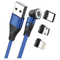 RealPower Magnetic cable 3 Amp,2m,blau mit Adaptern