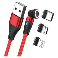 RealPower Magnetic cable 3 Amp,2m,rot mit Adaptern