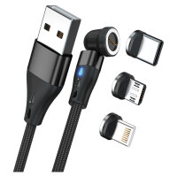 RealPower Magnetic cable 3 Amp,1m,schwarz mit Adaptern