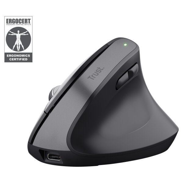 Trust Bayo+ Kabellose Ergonomische Mouse Bluetooth und 2,4G-USB-Mikroempfänger, Auflösung 2.400 dpi