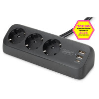 DIGITUS Steckdosenleiste 3x + 2USB 1,5m 12W 30W schwarz
