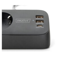 DIGITUS Steckdosenleiste 3x + 2USB 1,5m 12W 30W schwarz