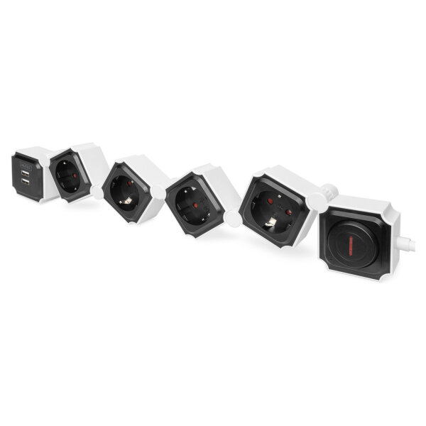 DIGITUS Steckdosenleiste 4x + 2USB, Schalter, Flexibel 1,6m