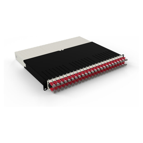 Patchbox patchbox.one Kabeleinzugssystem 8RU/STP (0,8 m) mit 24 Kassetten, Patchkabel Cat. 6a, U/FTP, PoE, Kabel rot