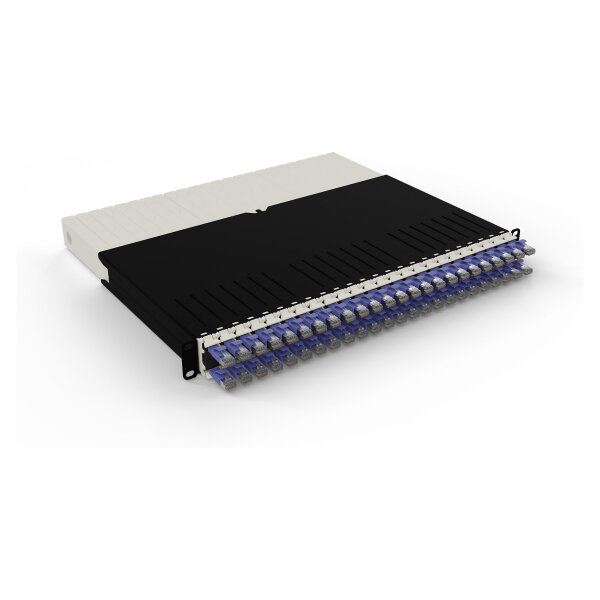 Patchbox patchbox.one Kabeleinzugssystem 8RU/STP (0,8 m) mit 24 Kassetten, Patchkabel Cat. 6a, U/FTP, PoE, Kabel violett