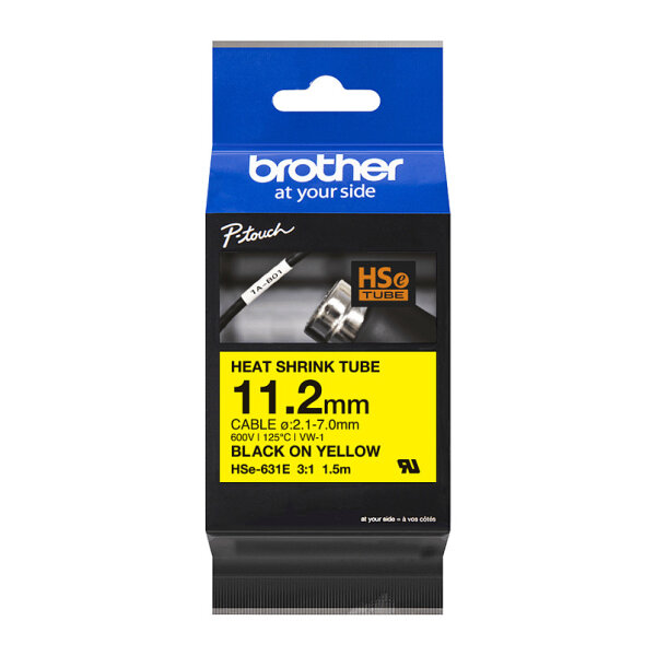 Brother HSe-631E Schrumpfschlauch schwarz auf gelb (11,2 mm)