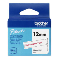 Schriftband Brother 12mmx4m rot/weiß BTAG-232