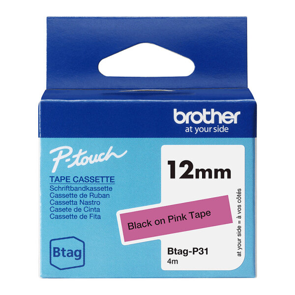 Schriftband Brother 12mmx4m schwarz/pink BTAG-P31