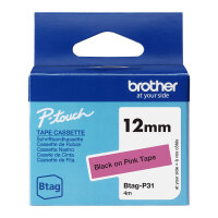Schriftband Brother 12mmx4m schwarz/pink BTAG-P31
