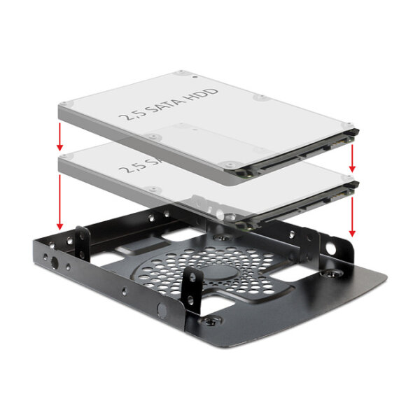 Nutzen Sie diesen Delock Einbaurahmen, um in Ihrem freien 3.5? Schacht Ihres Computers bis zu zwei 2.5? Festplatten zu installieren.