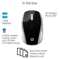HP Maus 200 Kabellos USB-A 3-Tasten Silber/Schwarz