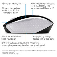 HP Maus 200 Kabellos USB-A 3-Tasten Silber/Schwarz