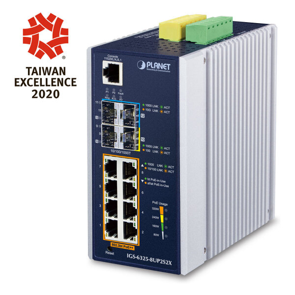 Planet IGS-6325-8UP2S2X Industrie L3 8-Port PoE SFP+ Managed Ethernet Switch