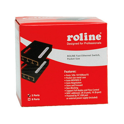 ROLINE Fast Ethernet Switch, Pocket, 5 Ports