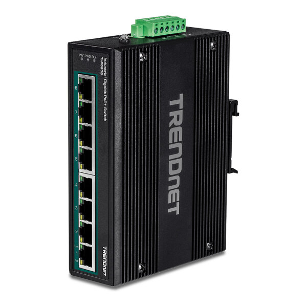 TRENDnet TI-PG80B 8-Port PoE+ Switch Industrial Gigabit DIN-Rail (24-56V)
