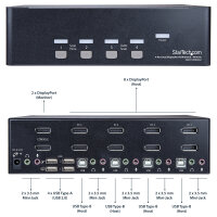 STARTECH.COM 4 Port Dual DisplayPort KVM Switch - DisplayPort 1.2 KVM - 4K 60Hz - DisplayPort Switch - USB KVM Switch