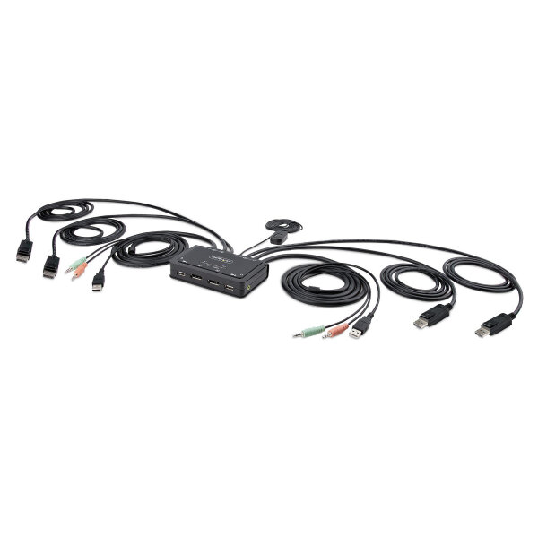 STARTECH.COM 2-Port Dual Monitor KVM Switch DisplayPort 4K 60Hz KVM mit 1,5m Integrierten Kabeln USB-A/DisplayPort/Audio DP KVM Swit