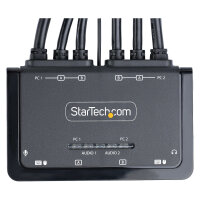 STARTECH.COM 2-Port Dual Monitor KVM Switch DisplayPort 4K 60Hz KVM mit 1,5m Integrierten Kabeln USB-A/DisplayPort/Audio DP KVM Swit