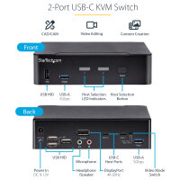 STARTECH.COM 2 Port USB C KVM Switch KVM Umschalter mit 4K 60Hz DisplayPort Thunderbolt 3/4 und USB C DP Alt Mode Audio USB A Hub