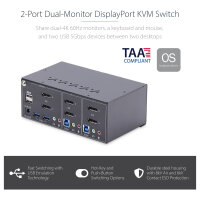 STARTECH.COM 2-Port KVM Switch Dual Monitor DisplayPort 4K 60Hz 2x USB 3.0 2x USB 2.0 Hotkey/Drucktasten KVM Umschalter 2 PC 2monito