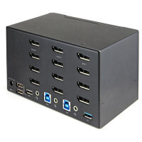 STARTECH.COM 2 Port Quad Monitor DisplayPort KVM Switch - 4K 60Hz UHD HDR - DP 1.2 KVM Umschalter - Audio - Hotkey - TAA