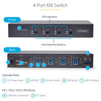 STARTECH.COM 4-Port KM Switch mit Maus-Roaming USB 3.0 Umschalter Tastatur und Maus Switch 3,5mm/USB Audio TAA Konform