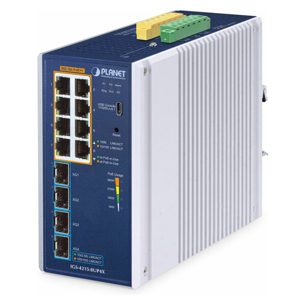 PLANET Industrial L2/L4 8-Port PoE++ Managed Switch IGS-4215