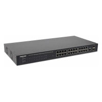 INTELLINET 24-Port PoE Gigabit Switch Web-Managed 2 GBIC SFP Ports Ausgangsleistung bis zu 30 Watt pro Port PoE+ IEEE 802.3at/af