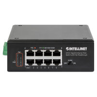 INTELLINET 8-Port PoE+ Gb Switch PoE-Passthrough 1xPD PoE 95W Eingangsstrom 7x PSE PoE Strombudget bis 120W DIN-Hutschienenmontage