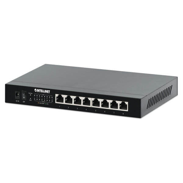 INTELLINET 8-Port 2,5G Ethernet PoE+ Switch 8x 10/100/1000/2500 Mbit/s PSE PoE+ Ports 100W PoE-Leistungsbudget optionale Wandmontage