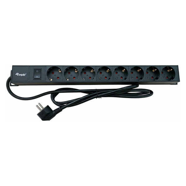 Equip 19" Steckdosenleiste CEE7/7 90°->8xSchuko+Switch Alu.