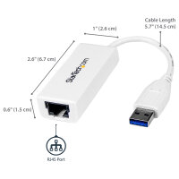 StarTech USB 3.0 auf Gigabit Ethernet Lan Adapter - 10/100/1000 NIC Netzwerkadapter - USB SuperSpeed auf RJ45 Stecker/Buchse