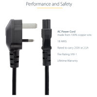 StarTech 1m Laptop Power Cord - 3 Slot for UK - BS-1363 to C5 Clover Leaf Power Cable Lead