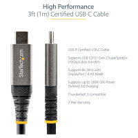 StarTech 1m USB-C Kabel 10Gbit/s - USB-IF zertifiziertes USB-C Kabel - USB 3.1/3.2 Gen 2 Typ-C Kabel - 100W (5A)